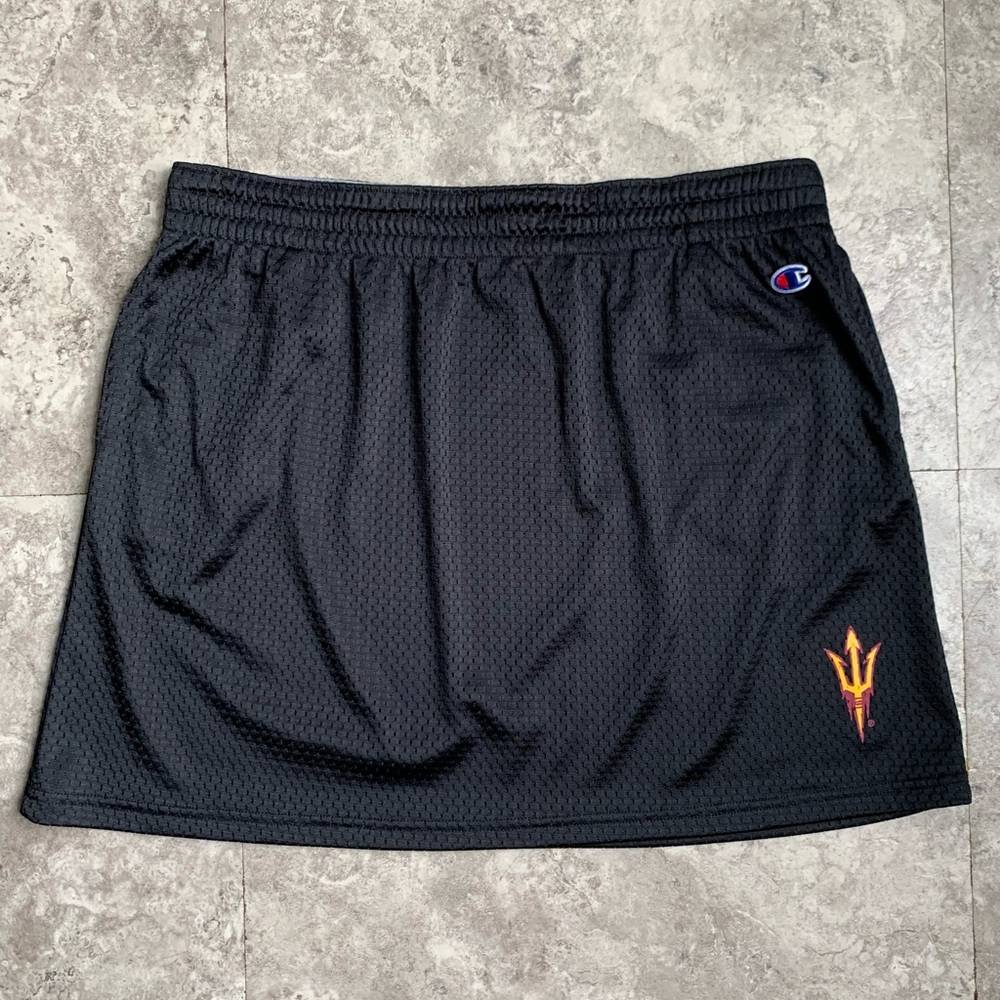 Champion Black Mesh Athletic Skirt with Gold/Orange Trident Detail